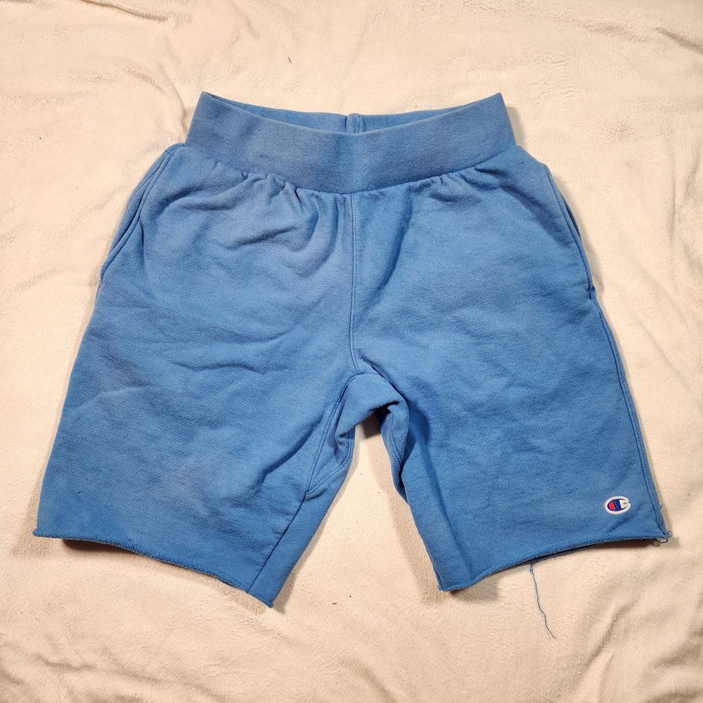 Champion Reverse Weave Blue Cut Off Sweat Shorts Mens Medium 89597